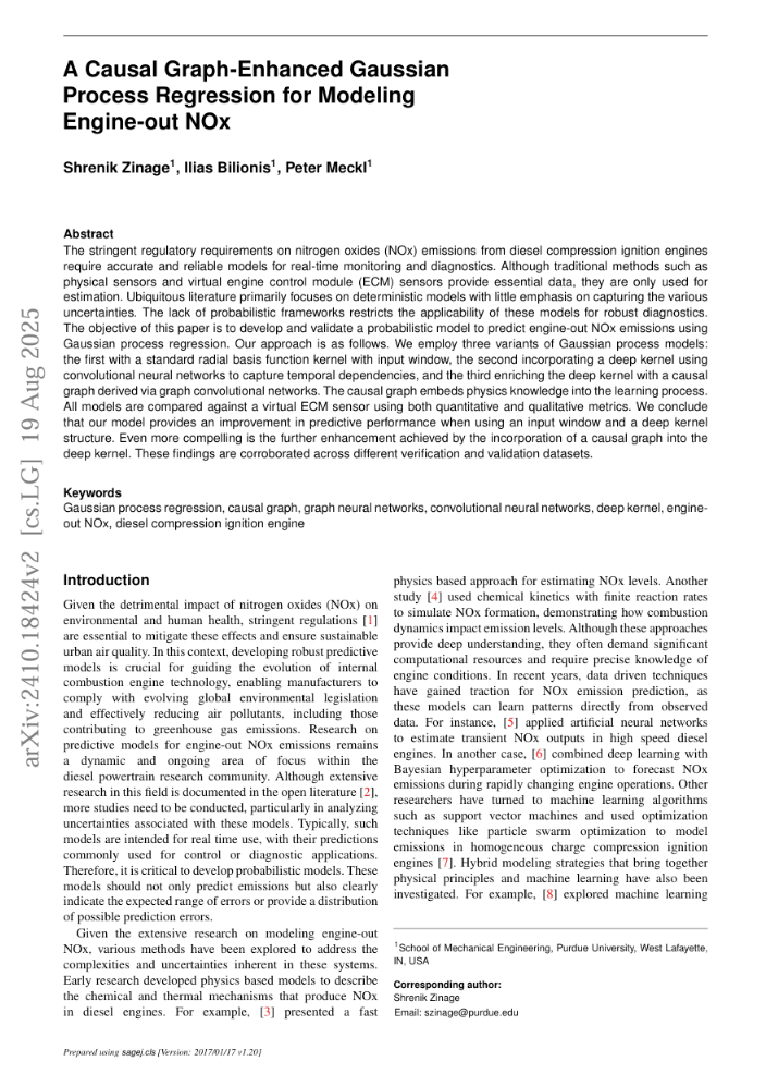 First page of paper: A Causal Graph-Enhanced Gaussian Process Regression for Modeling Engine-out NOx