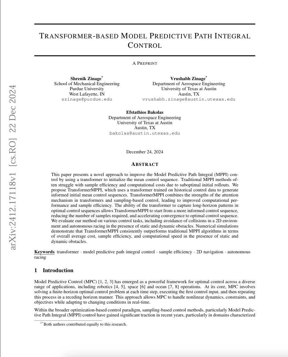First page of paper: Transformer-Based Model Predictive Path Integral Control